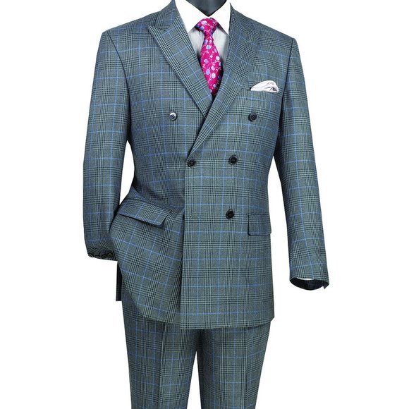 Charcoal Modern Fit Double Breasted Glen Plaid Peak Lapel 2 Piece Suit main image 1